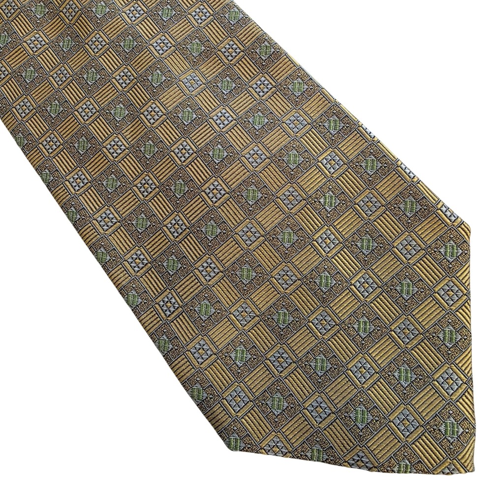 Hickey Freeman Collection Mens Silk Jacquard Geometric‎ Pattern Necktie Handmade